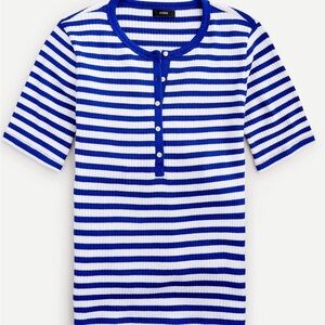 J.Crew Ribbed Elbow-Sleeve Henley In Stripe- NWT- Royal Blue/White- Size MEDIUM